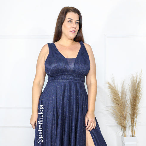 Vestido três listras plissado VESTIDO DE FESTA PETRA FINA